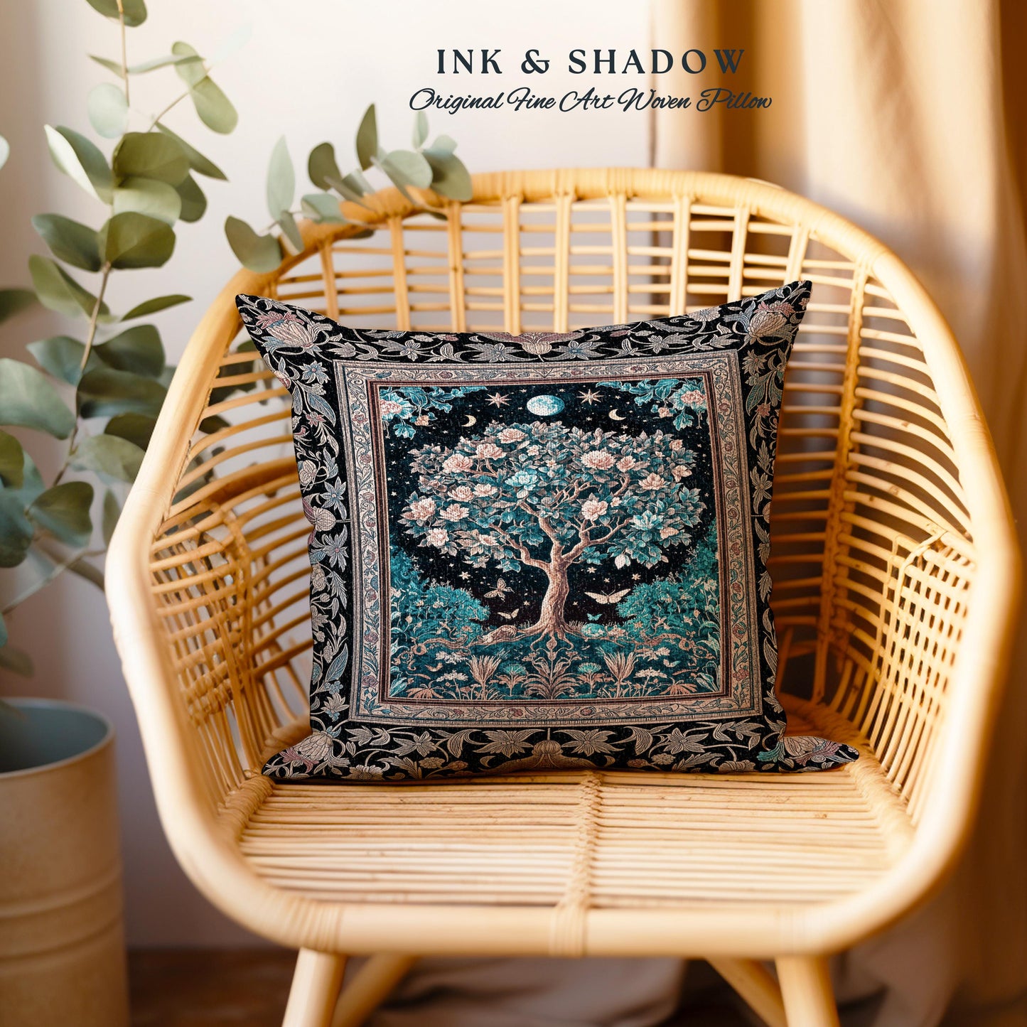Enchanted Moonlit Tree of Life Decorative Cushion Tapestry Throw Pillow