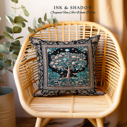 Enchanted Moonlit Tree of Life Decorative Cushion Tapestry Throw Pillow