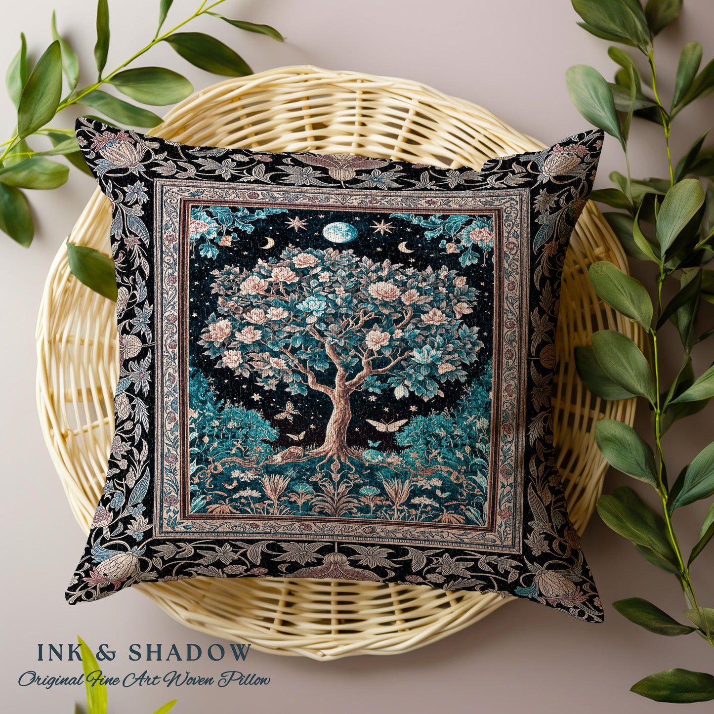 Enchanted Moonlit Tree of Life Decorative Cushion Tapestry Throw Pillow