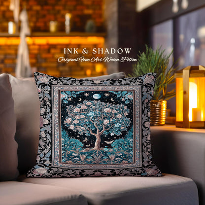 Enchanted Moonlit Tree of Life Decorative Cushion Tapestry Throw Pillow
