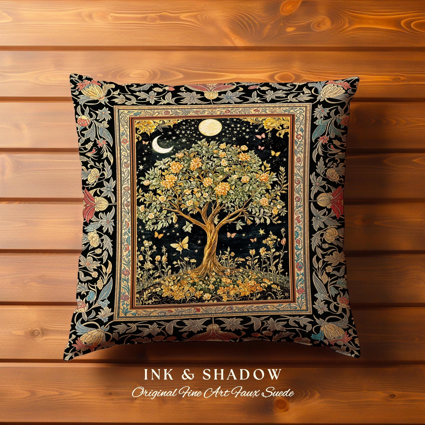 Rustic Medieval Fairycore Tree Tapestry Pillow Decorative Throw Cushion