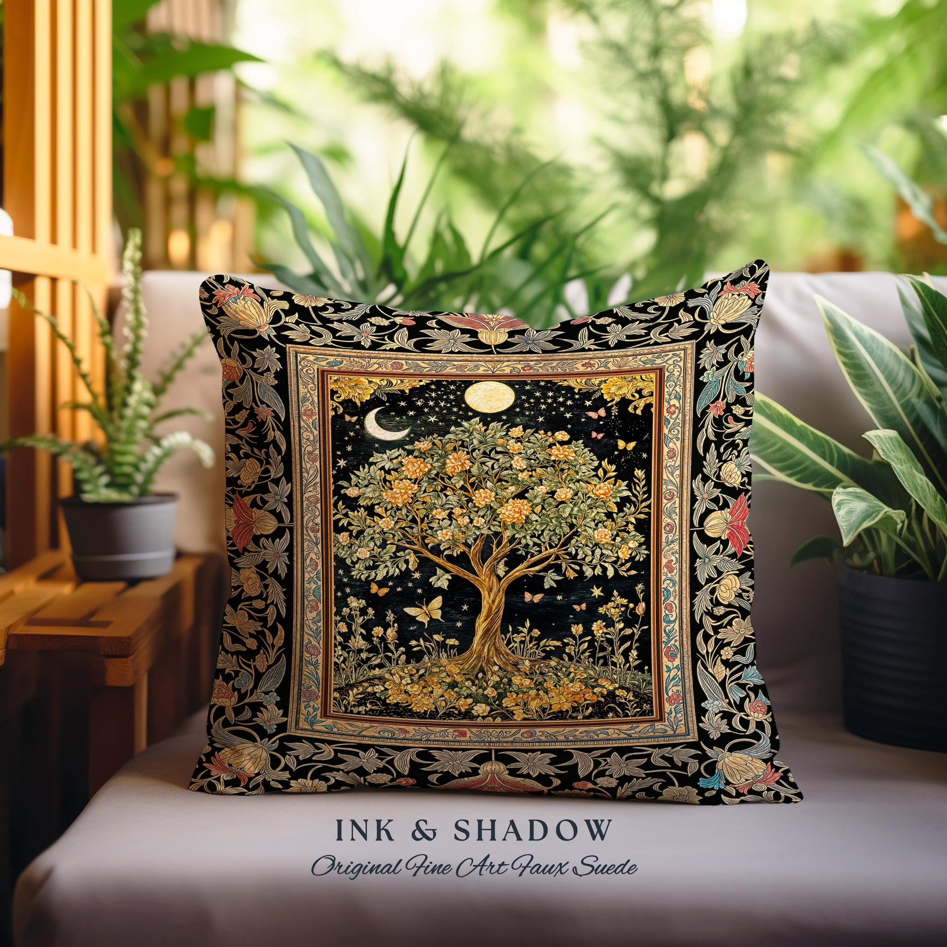 Rustic Medieval Fairycore Tree Tapestry Pillow Decorative Throw Cushion