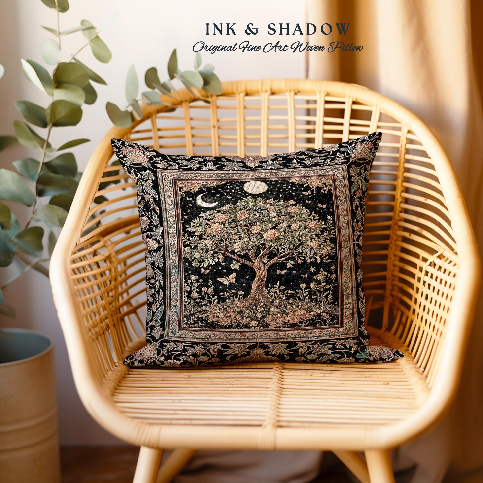 Rustic Medieval Fairycore Tree Tapestry Pillow Decorative Throw Cushion