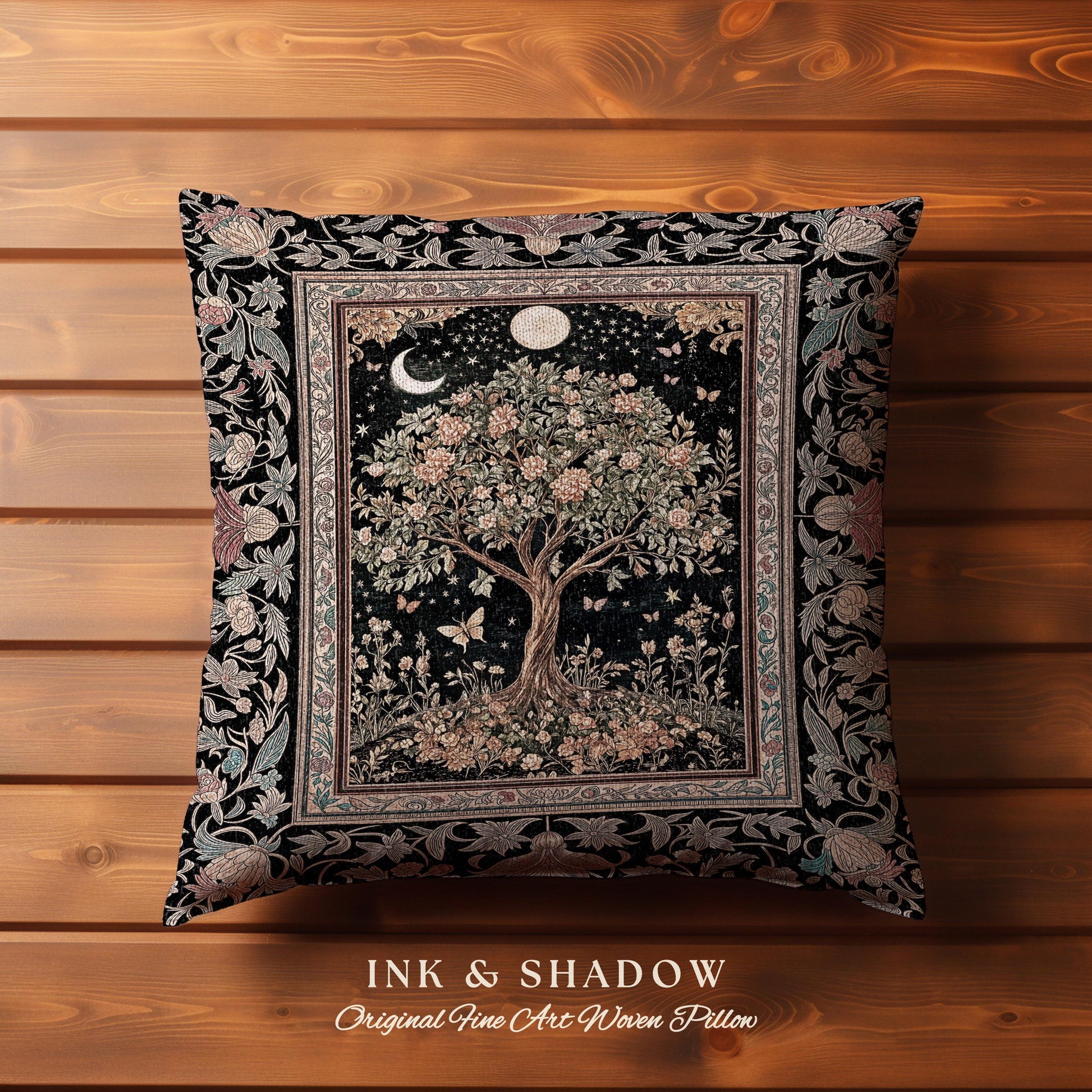 Rustic Medieval Fairycore Tree Tapestry Pillow Decorative Throw Cushion