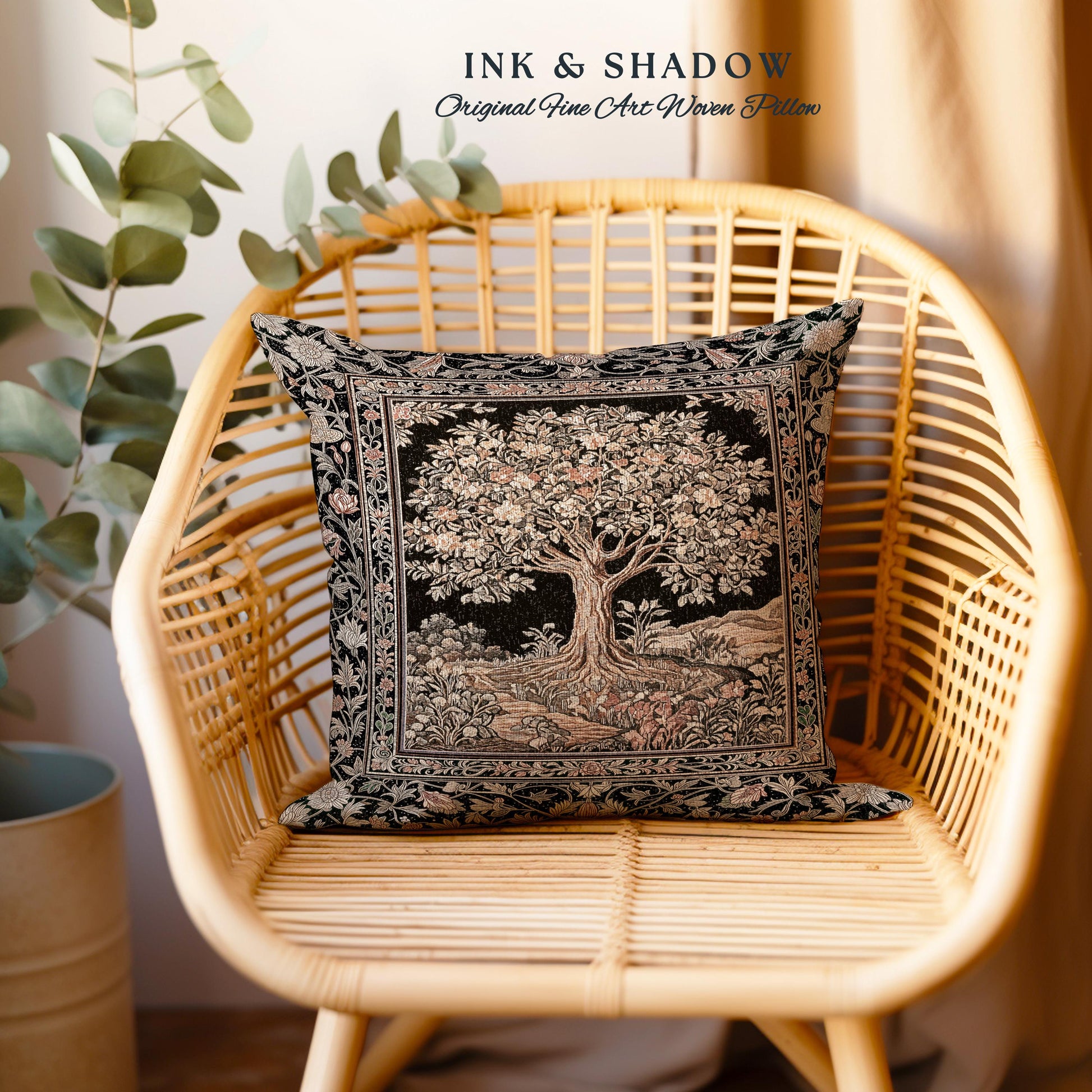 Muted Tones Eclectic Tree of Life Decorative Cushion Tapestry Throw Pillow