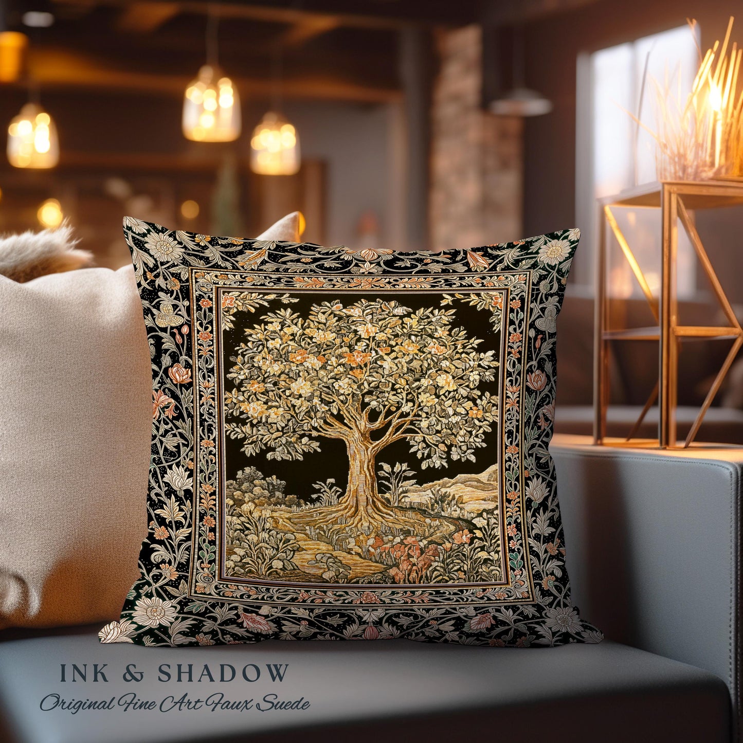 Muted Tones Eclectic Tree of Life Decorative Cushion Tapestry Throw Pillow