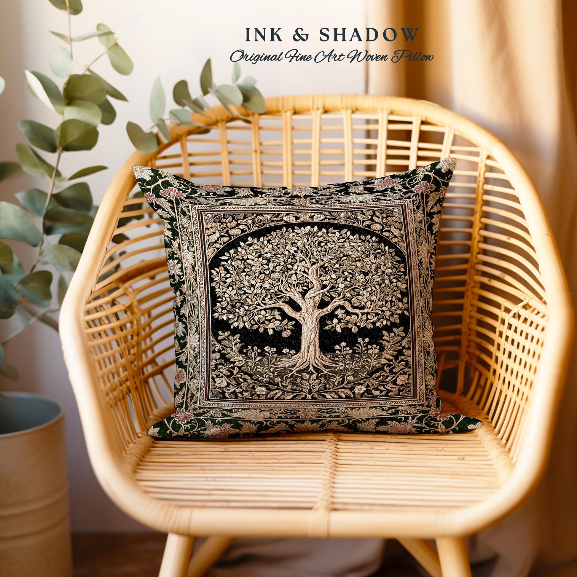 Tree of Life Fairytale Inspired Tapestry Pillow Decorative Throw Cushion