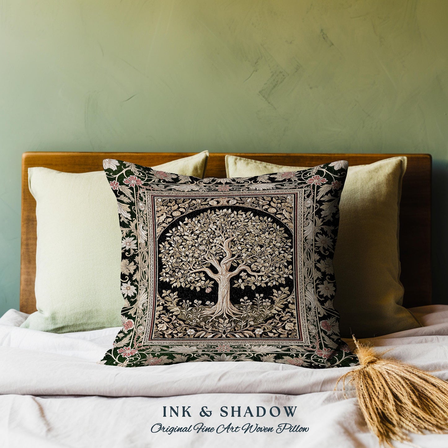 Tree of Life Fairytale Inspired Tapestry Pillow Decorative Throw Cushion