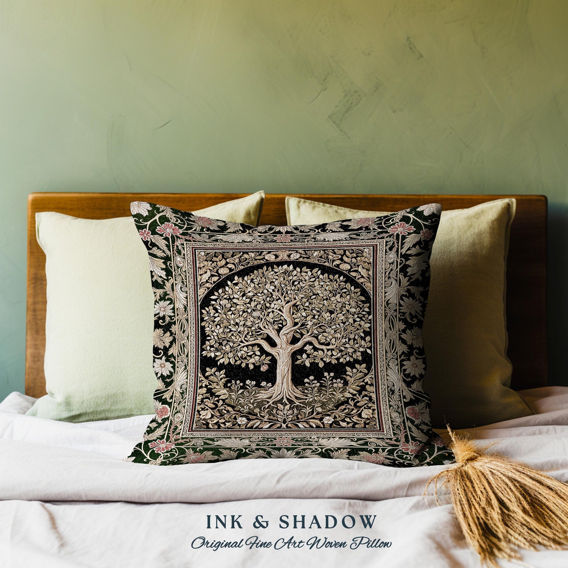 Tree of Life Fairytale Inspired Tapestry Pillow Decorative Throw Cushion
