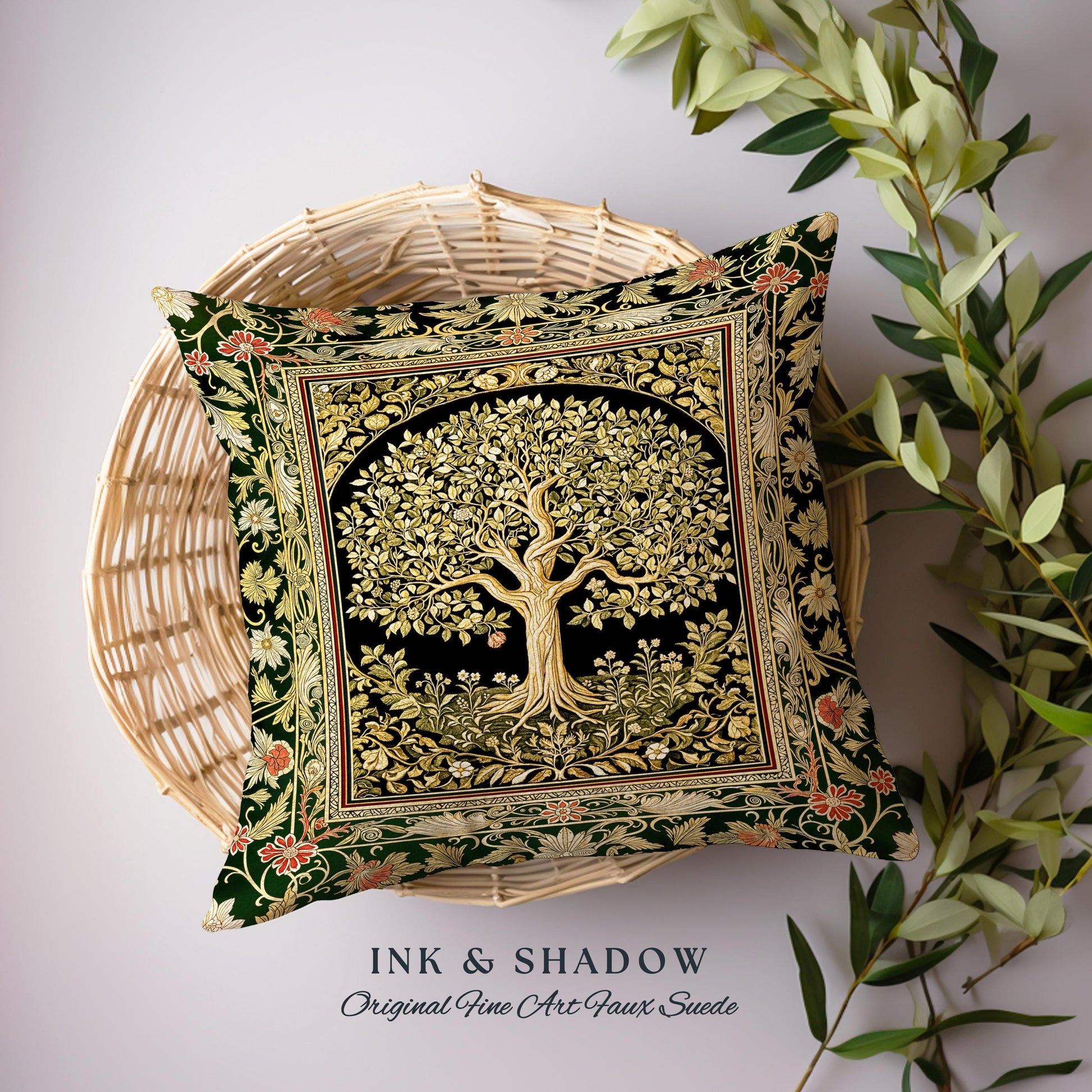 Tree of Life Fairytale Inspired Tapestry Pillow Decorative Throw Cushion