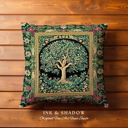 Forest Green Heritage Tree Tapestry Pillow Decorative Throw Cushion