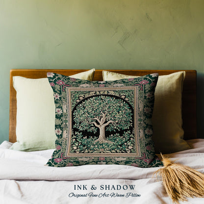 Forest Green Heritage Tree Tapestry Pillow Decorative Throw Cushion