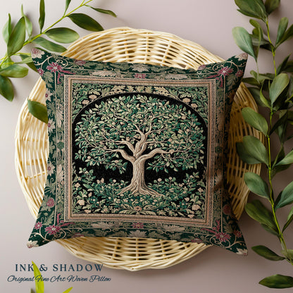 Forest Green Heritage Tree Tapestry Pillow Decorative Throw Cushion