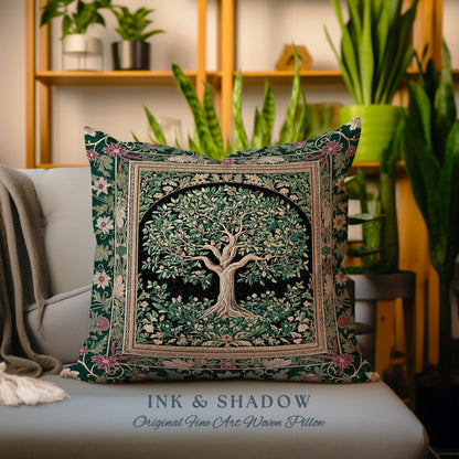Forest Green Heritage Tree Tapestry Pillow Decorative Throw Cushion
