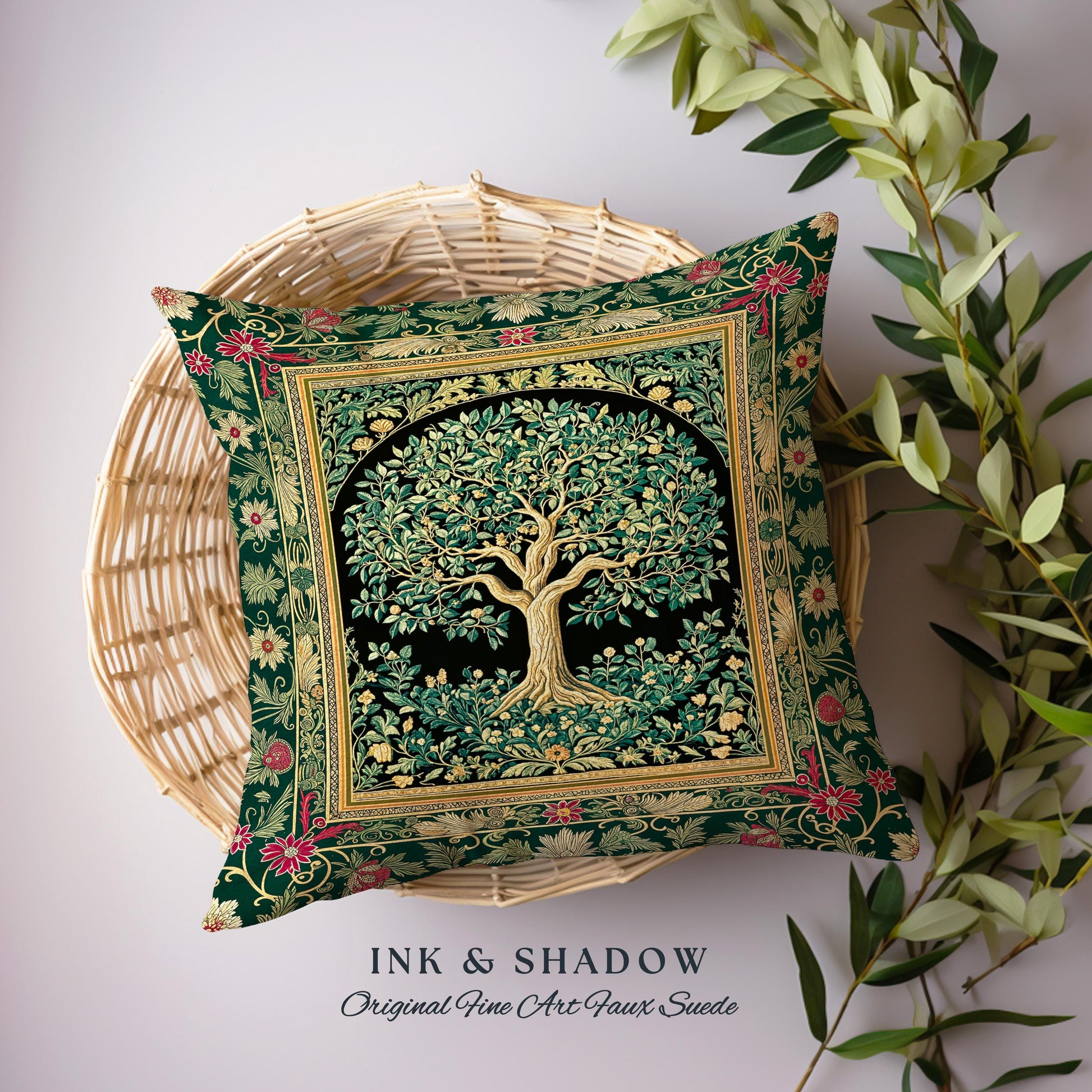Forest Green Heritage Tree Tapestry Pillow Decorative Throw Cushion