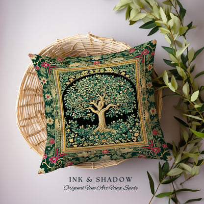 Forest Green Heritage Tree Tapestry Pillow Decorative Throw Cushion