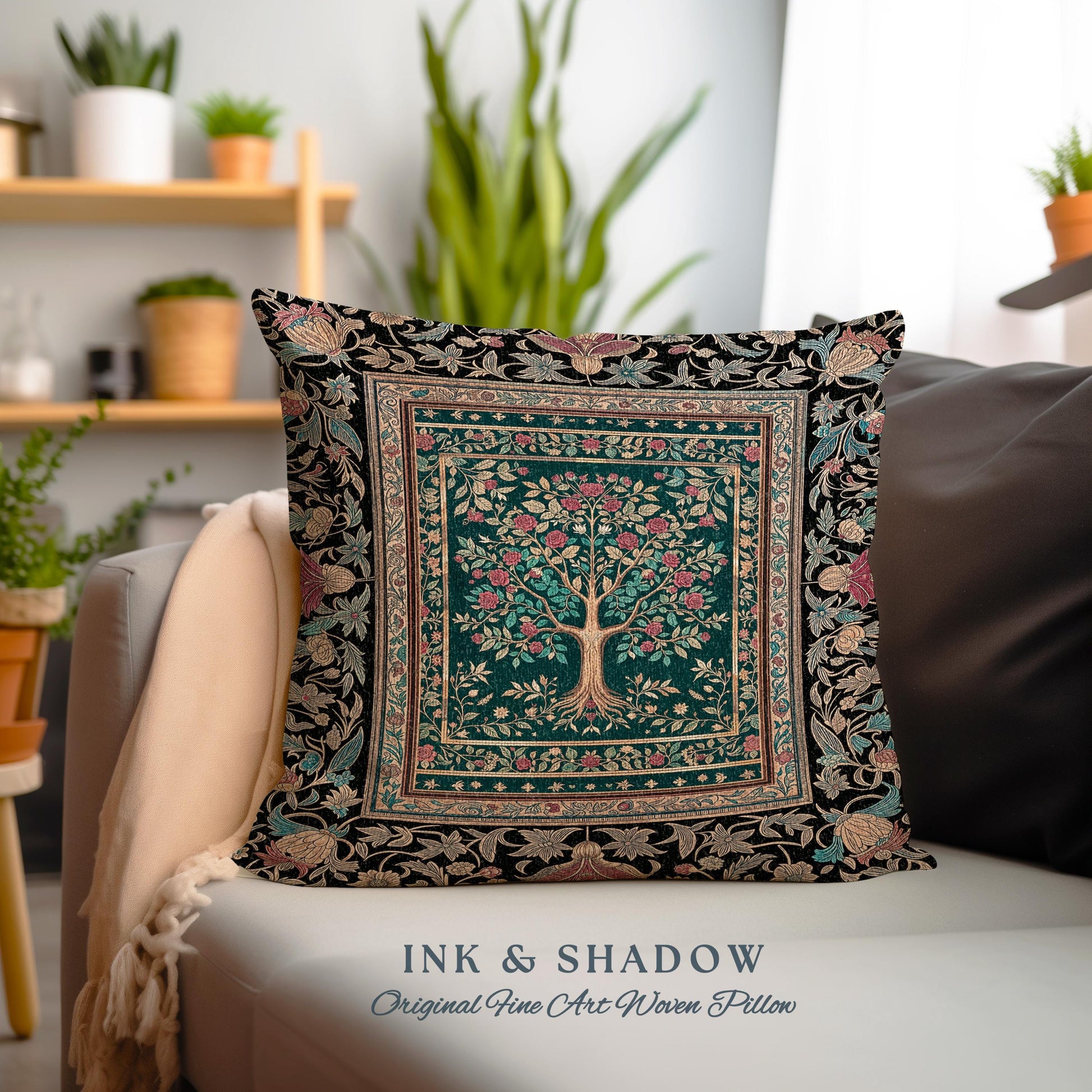 Blooming Roses Romantic Rococo Decorative Tree Cushion Tapestry Throw Pillow
