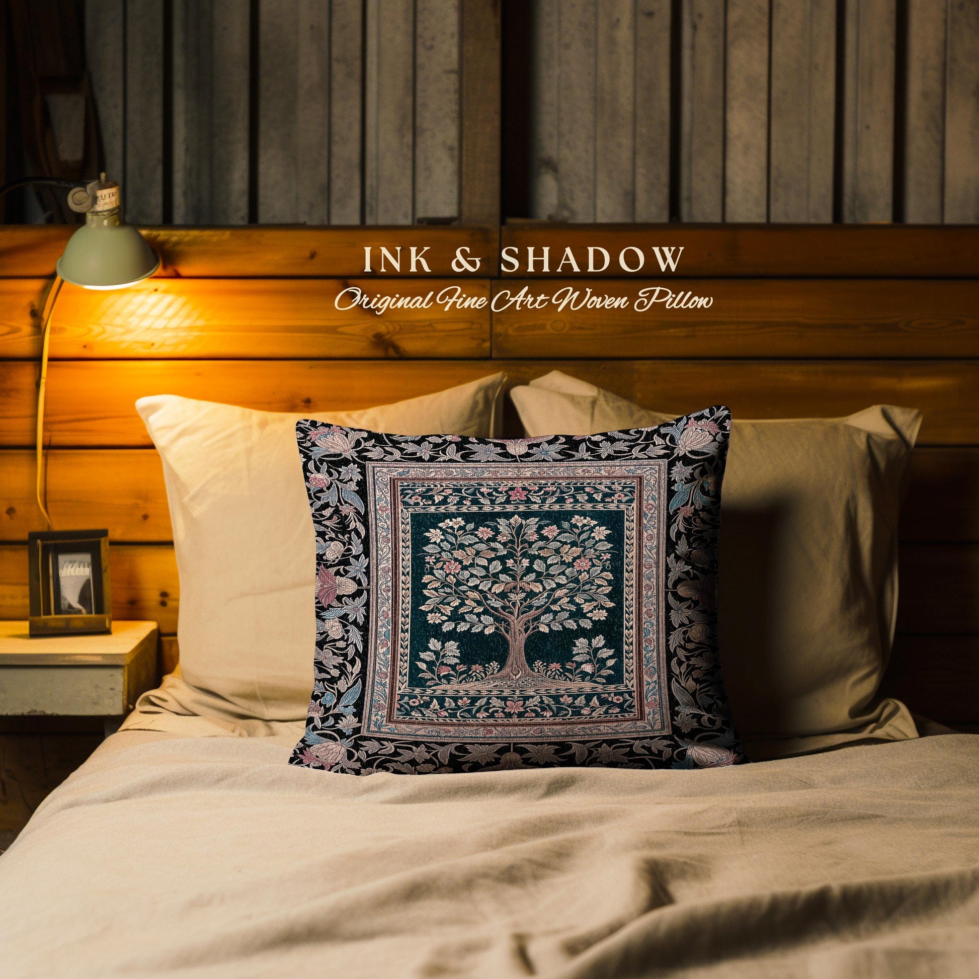 Victorian Folk Art Tree Tapestry Pillow Decorative Throw Cushion