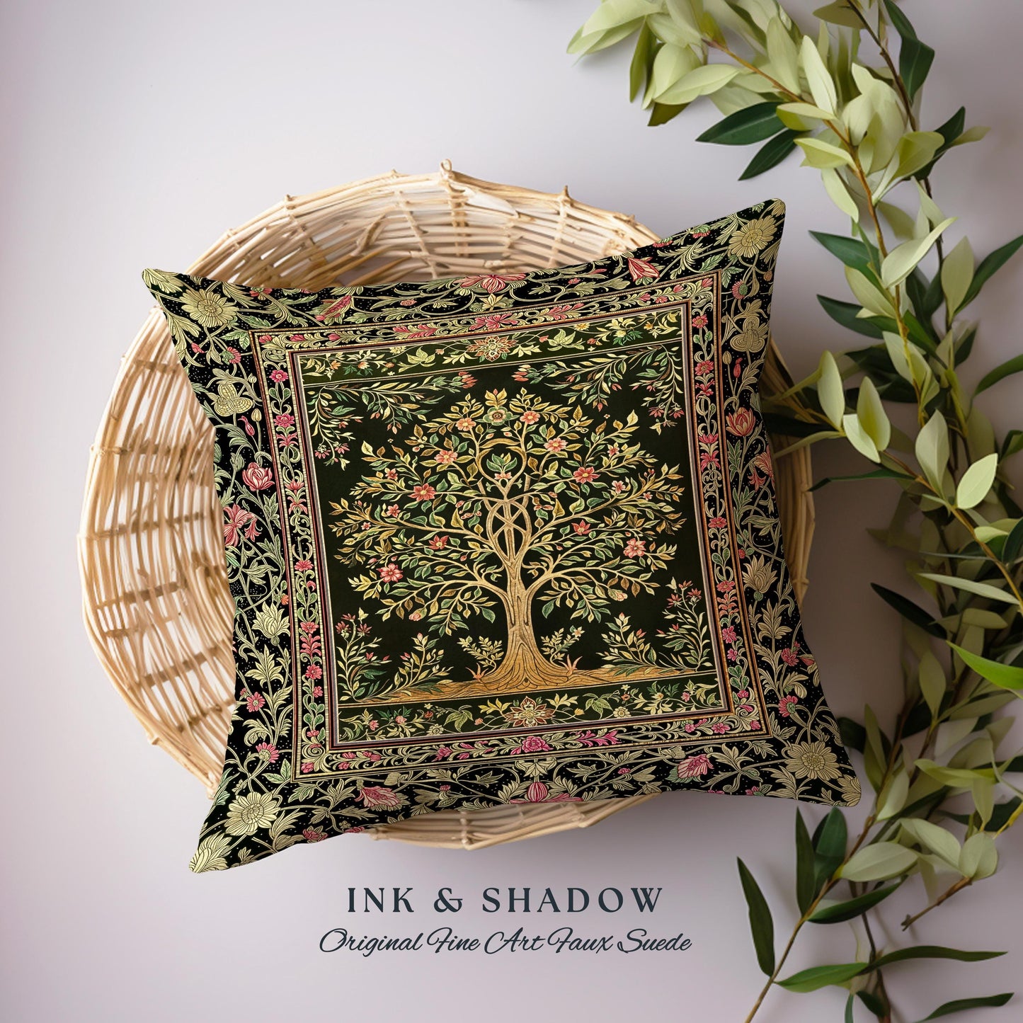 Art Nouveau Maximalist Tree Decorative Cushion Tapestry Throw Pillow