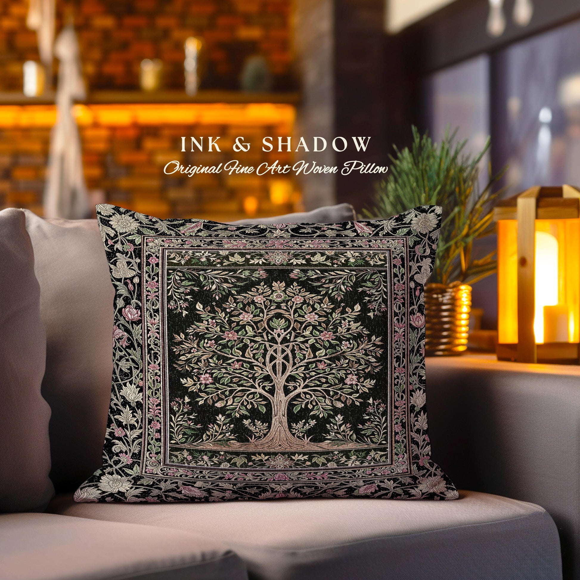 Art Nouveau Maximalist Tree Decorative Cushion Tapestry Throw Pillow