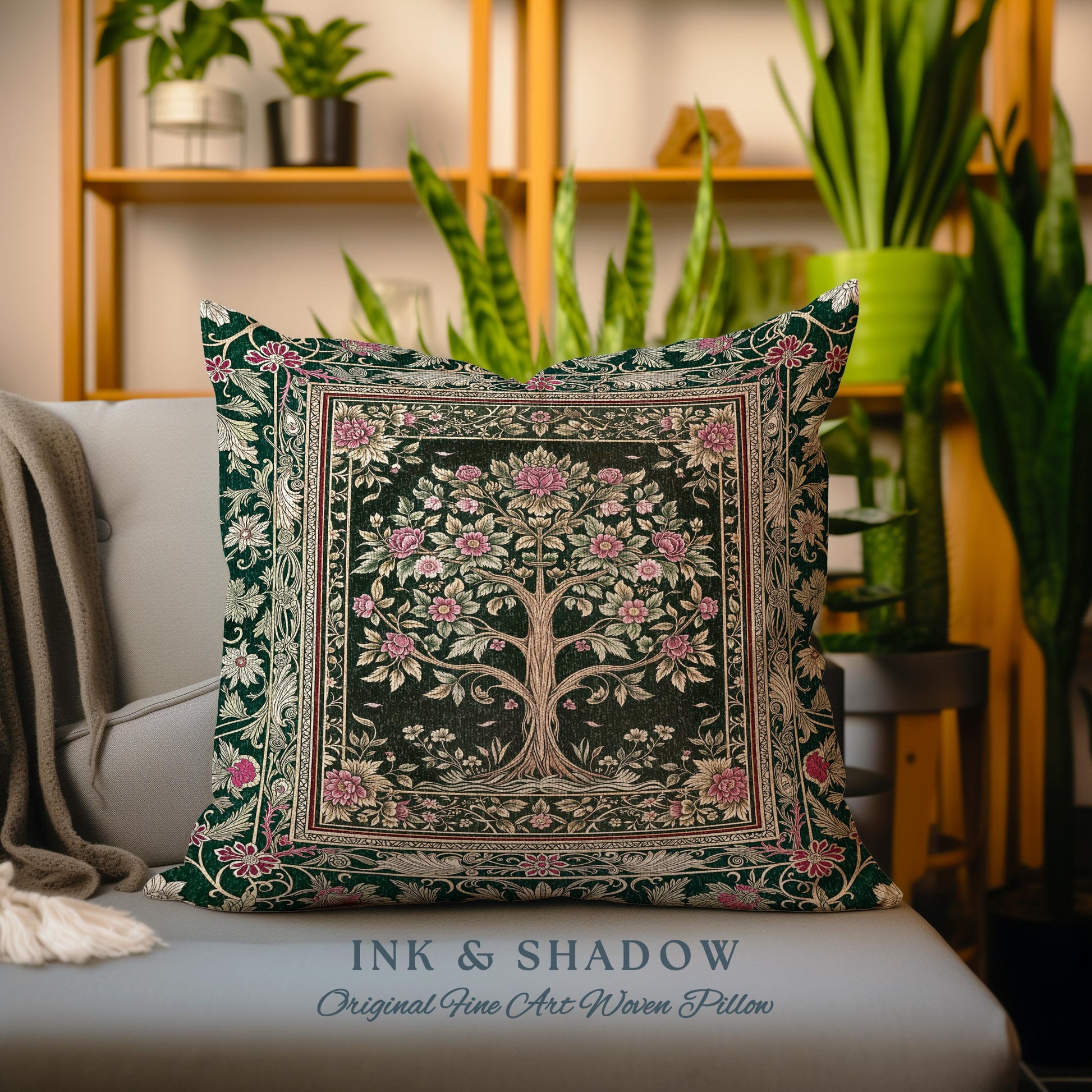 Rosy Botanical Rustic Tree Decorative Cushion Tapestry Throw Pillow