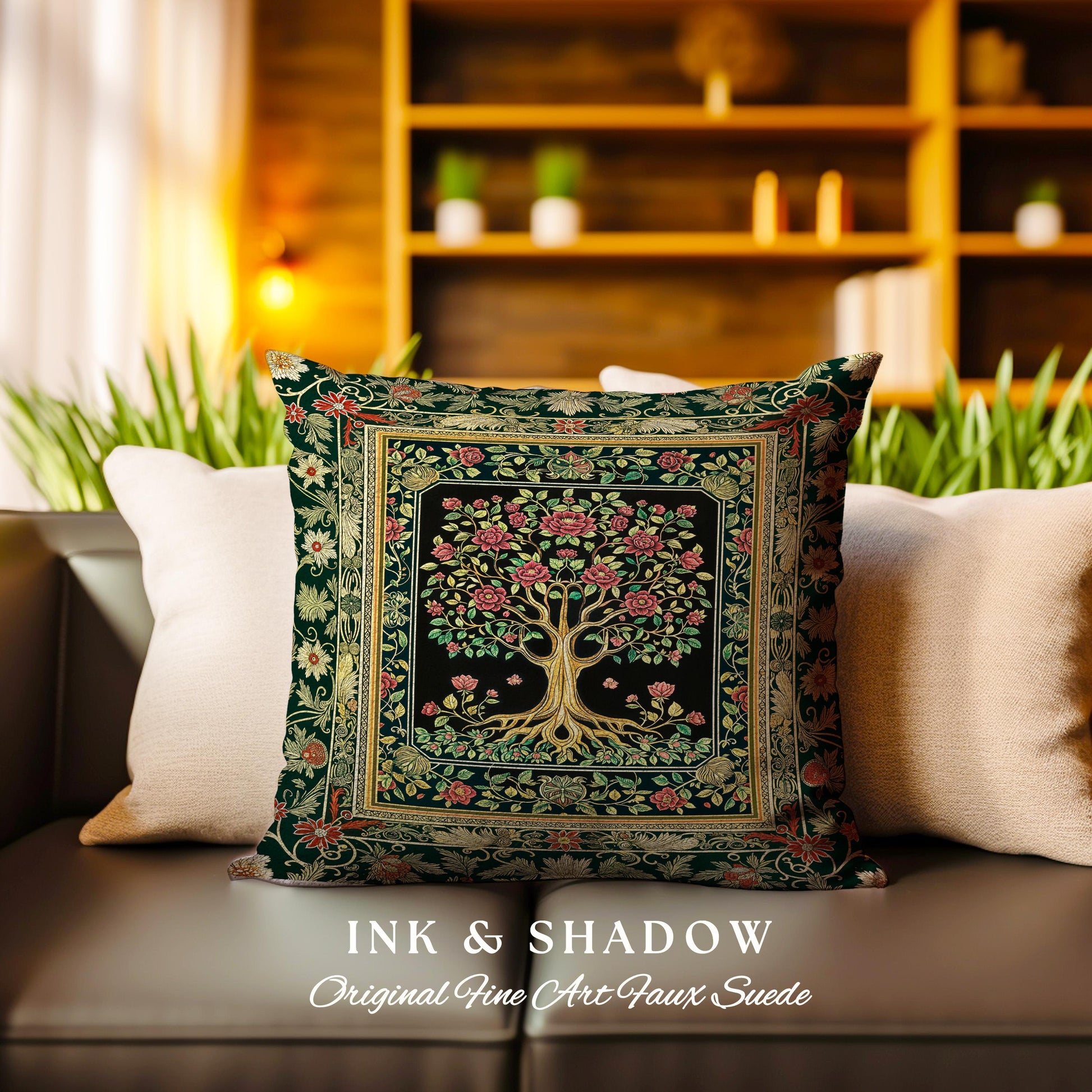 Floral Victorian Garden Tree Tapestry Pillow Decorative Throw Cushion