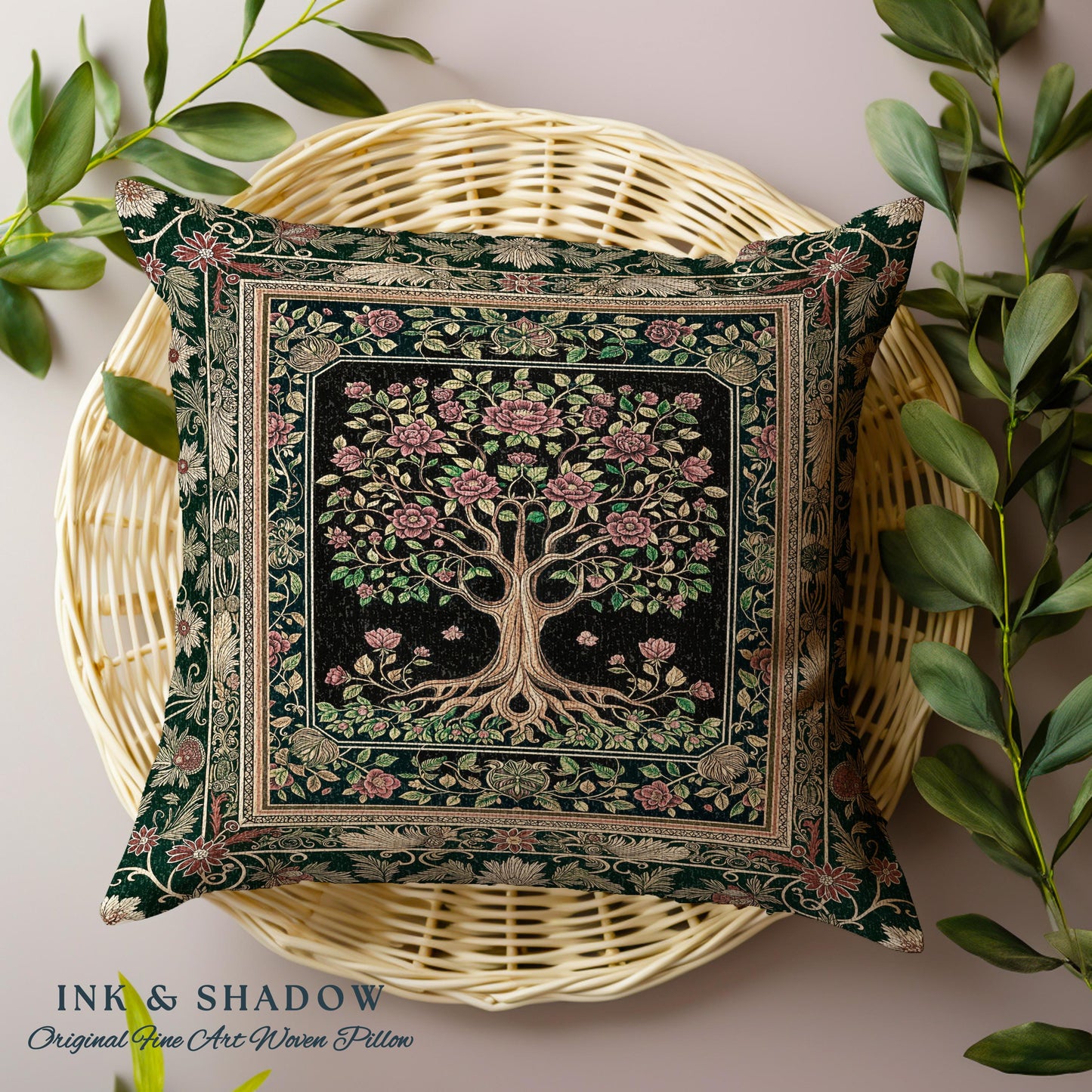 Floral Victorian Garden Tree Tapestry Pillow Decorative Throw Cushion