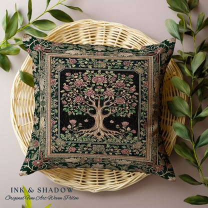 Floral Victorian Garden Tree Tapestry Pillow Decorative Throw Cushion
