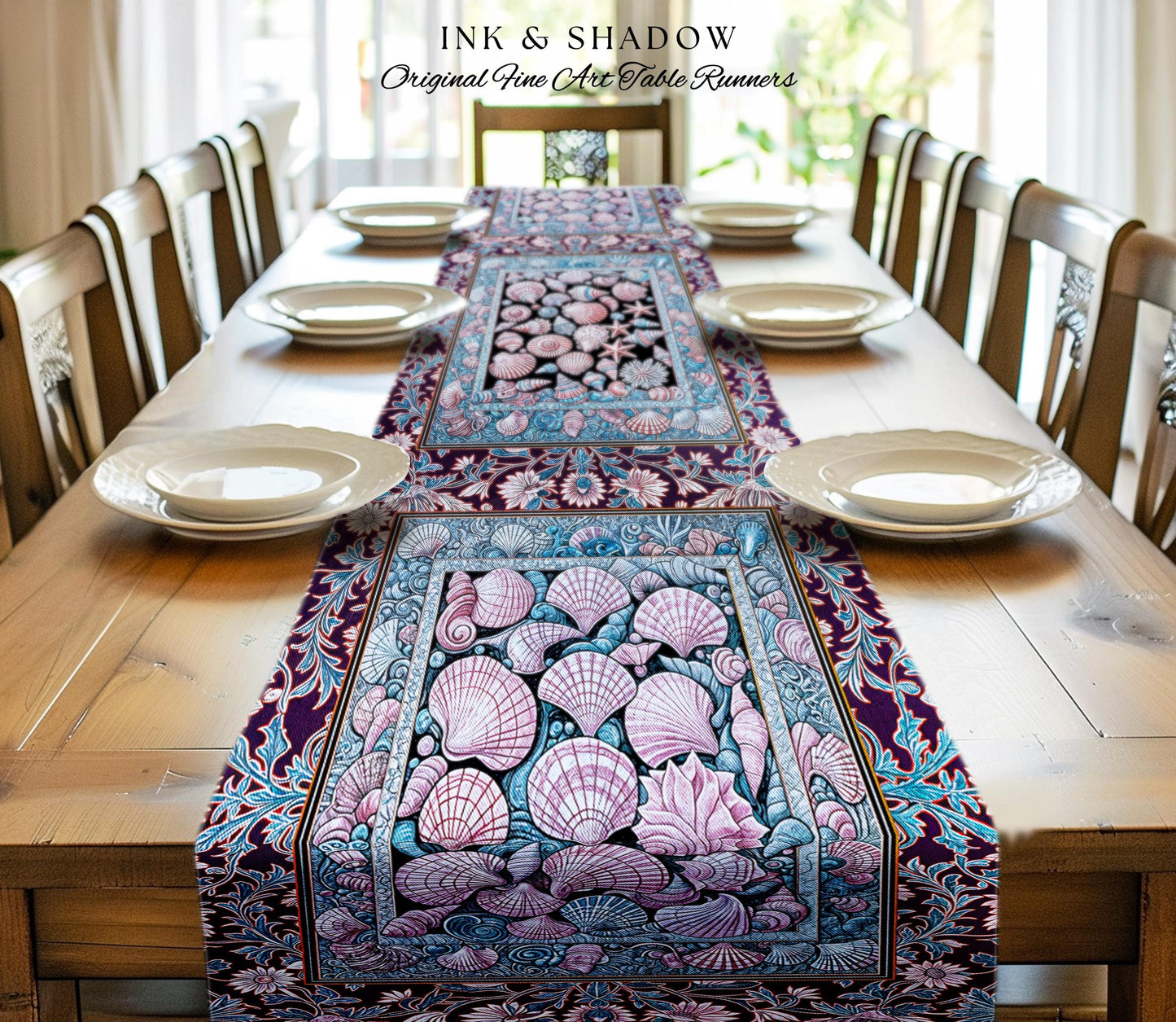 Dreamy Marine Sea Shell Blanket Table Runner Coastalcore Dining