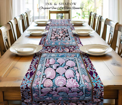 Dreamy Marine Sea Shell Blanket Table Runner Coastalcore Dining