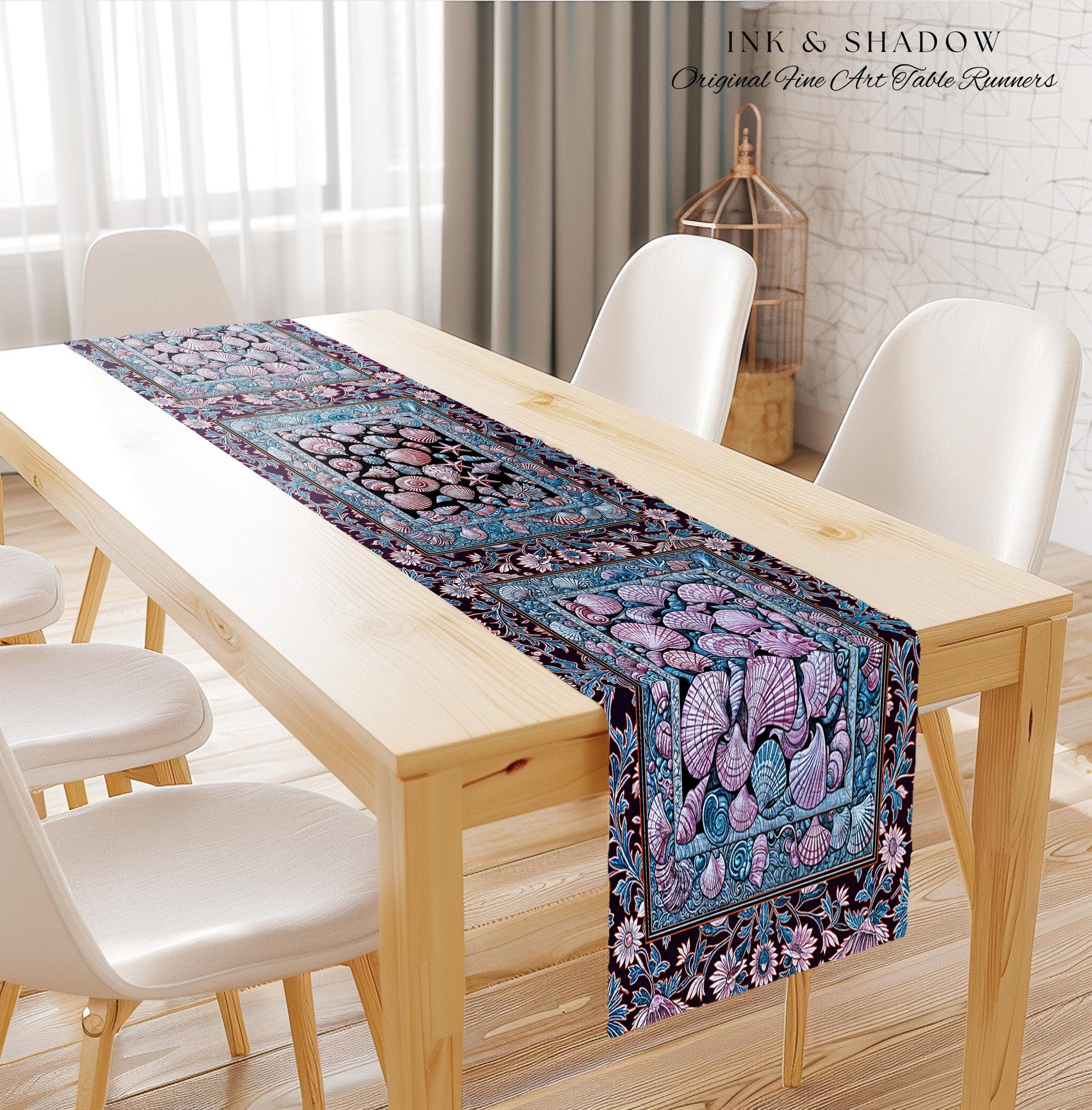 Dreamy Marine Sea Shell Blanket Table Runner Coastalcore Dining