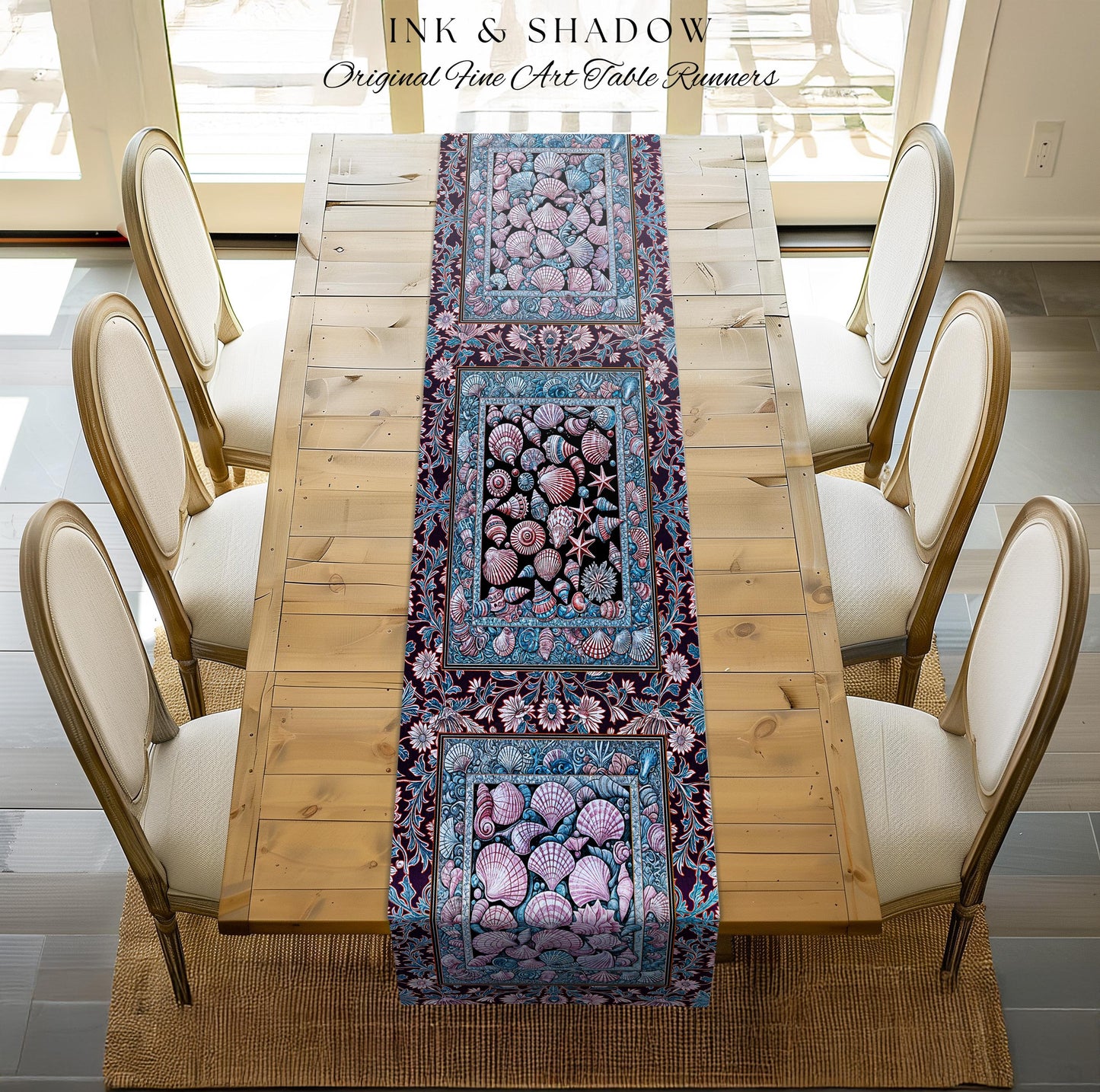 Dreamy Marine Sea Shell Blanket Table Runner Coastalcore Dining
