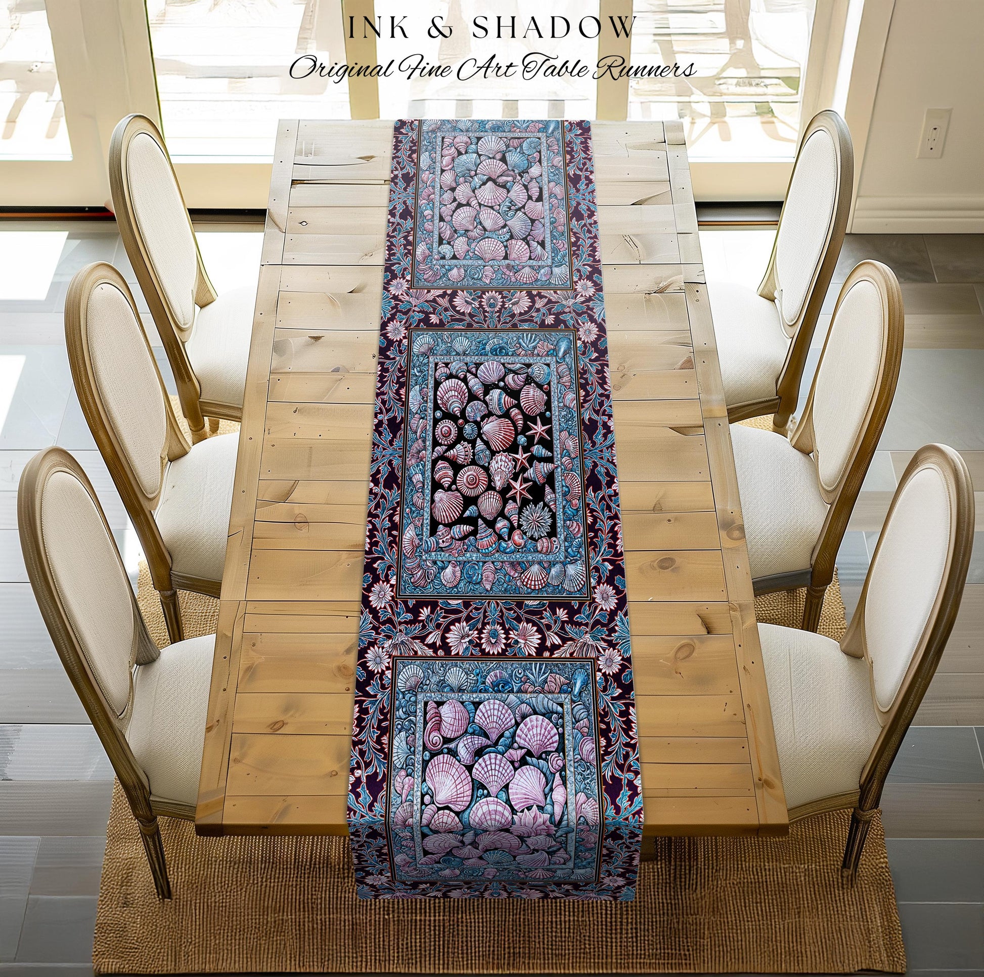 Dreamy Marine Sea Shell Blanket Table Runner Coastalcore Dining