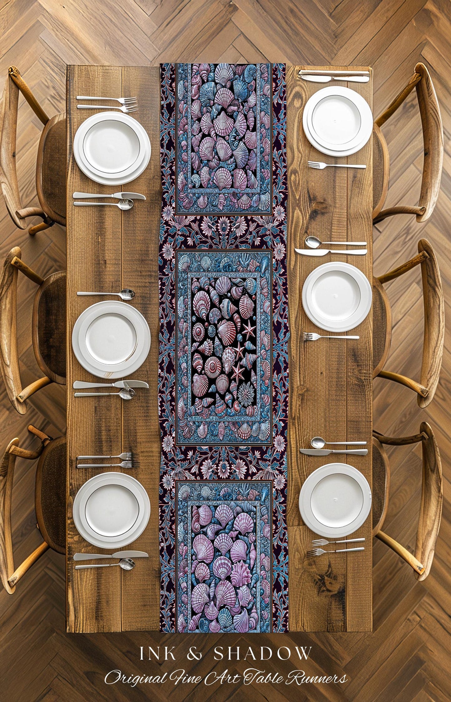 Dreamy Marine Sea Shell Blanket Table Runner Coastalcore Dining