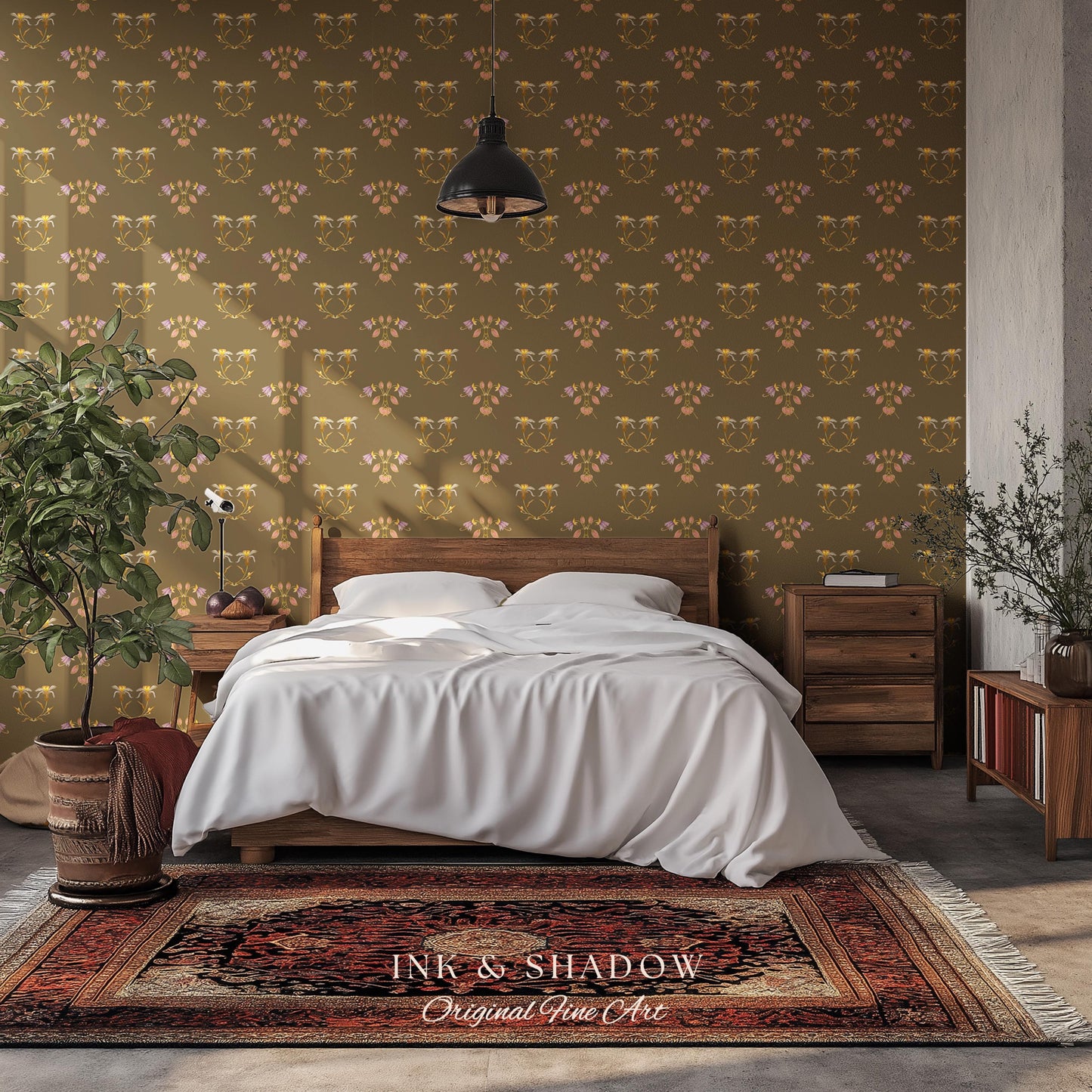Sepia Floral Wallpaper Renaissance Style | Elegant Renter Friendly Wall Art Brown Repeating Pattern Luxury Removable Home Decor Baroque