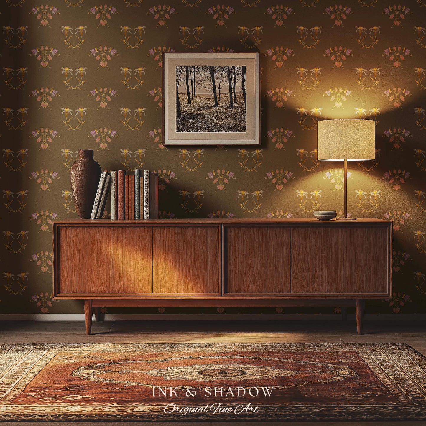 Sepia Floral Wallpaper Renaissance Style | Elegant Renter Friendly Wall Art Brown Repeating Pattern Luxury Removable Home Decor Baroque