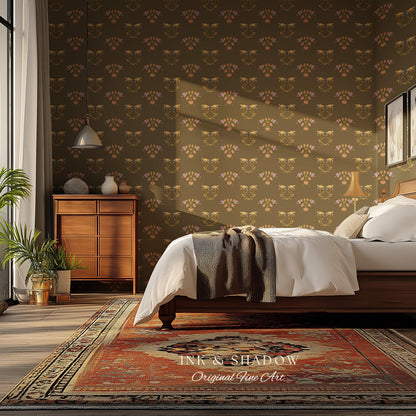 Sepia Floral Wallpaper Renaissance Style | Elegant Renter Friendly Wall Art Brown Repeating Pattern Luxury Removable Home Decor Baroque