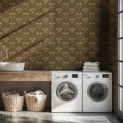 Sepia Floral Wallpaper Renaissance Style | Elegant Renter Friendly Wall Art Brown Repeating Pattern Luxury Removable Home Decor Baroque