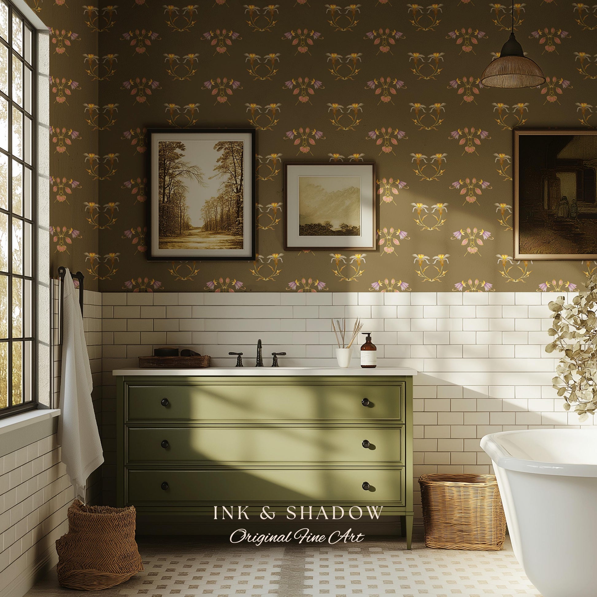 Sepia Floral Wallpaper Renaissance Style | Elegant Renter Friendly Wall Art Brown Repeating Pattern Luxury Removable Home Decor Baroque
