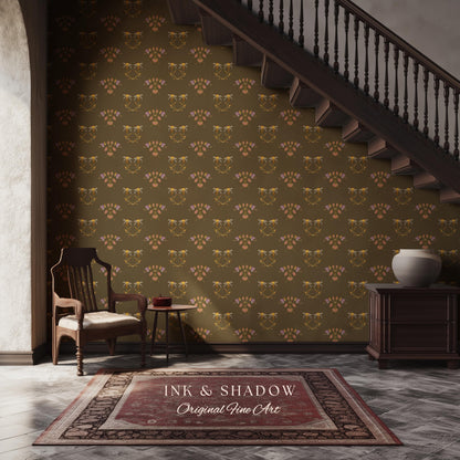 Sepia Floral Wallpaper Renaissance Style | Elegant Renter Friendly Wall Art Brown Repeating Pattern Luxury Removable Home Decor Baroque