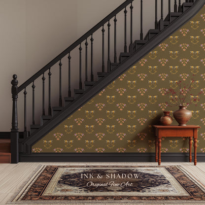 Sepia Floral Wallpaper Renaissance Style | Elegant Renter Friendly Wall Art Brown Repeating Pattern Luxury Removable Home Decor Baroque