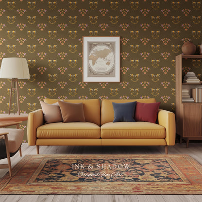 Sepia Floral Wallpaper Renaissance Style | Elegant Renter Friendly Wall Art Brown Repeating Pattern Luxury Removable Home Decor Baroque