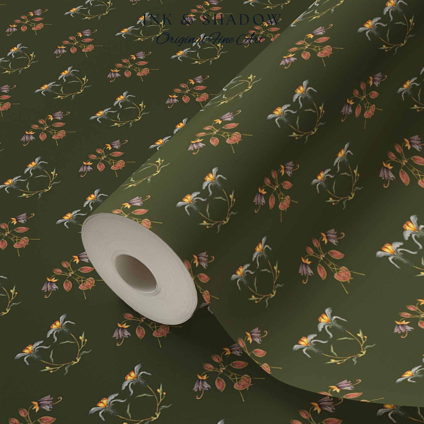 Elegant Olive Green Home Wallpaper | French Wall Art Whimsical Chateau Inspired Peel & Stick Renter Friendly Colorful Bedroom Design Rustic