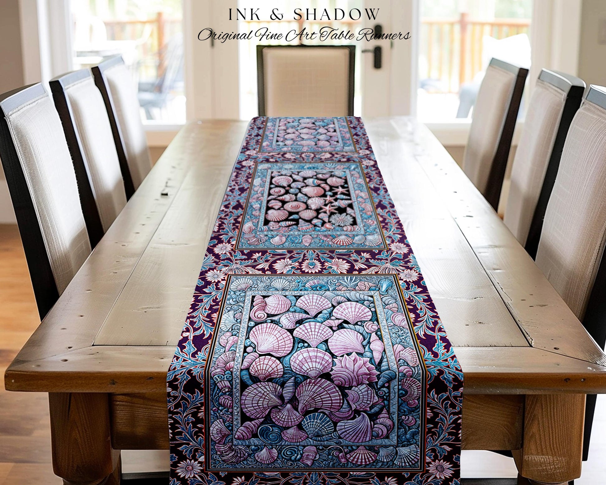 Dreamy Marine Sea Shell Blanket Table Runner Coastalcore Dining