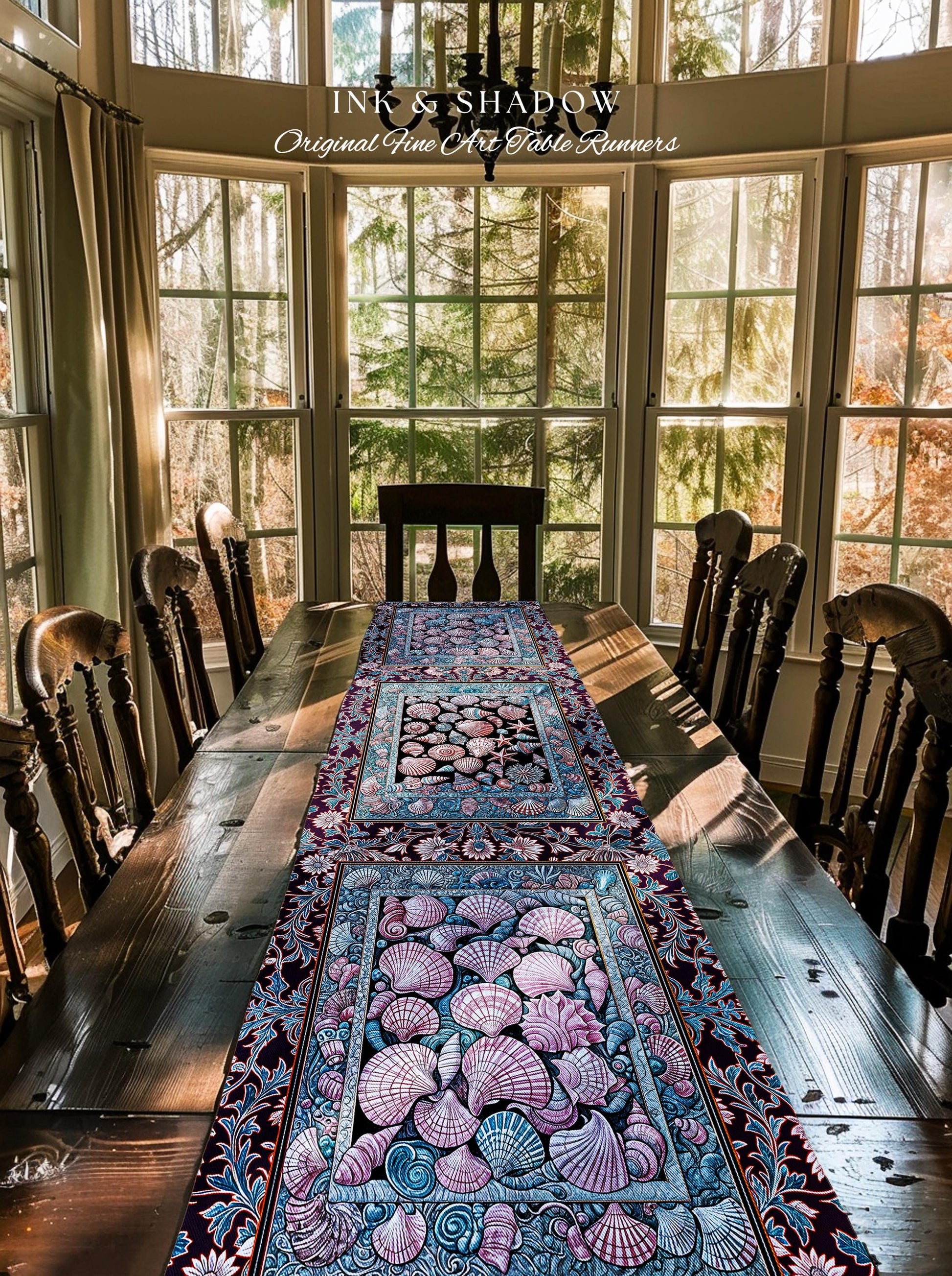 Dreamy Marine Sea Shell Blanket Table Runner Coastalcore Dining