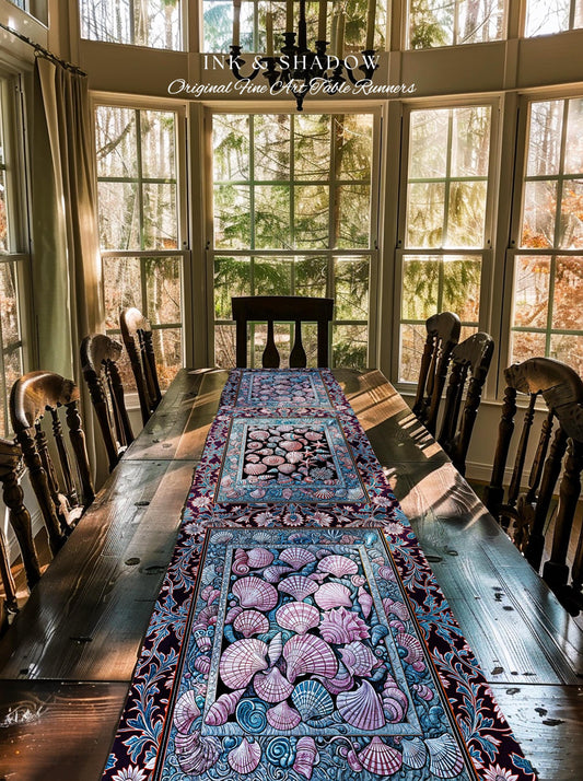 Dreamy Marine Sea Shell Blanket Table Runner Coastalcore Dining
