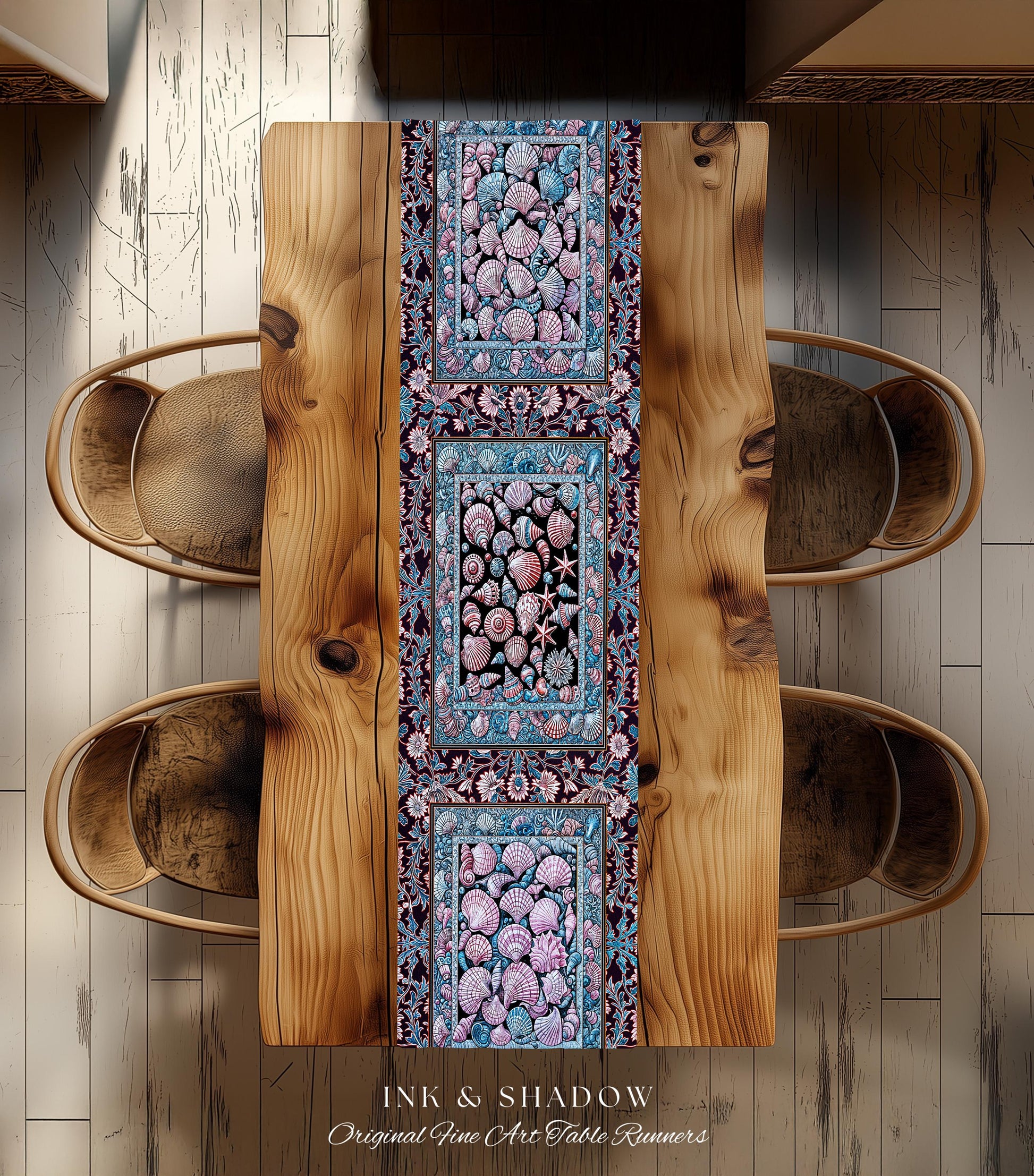 Dreamy Marine Sea Shell Blanket Table Runner Coastalcore Dining