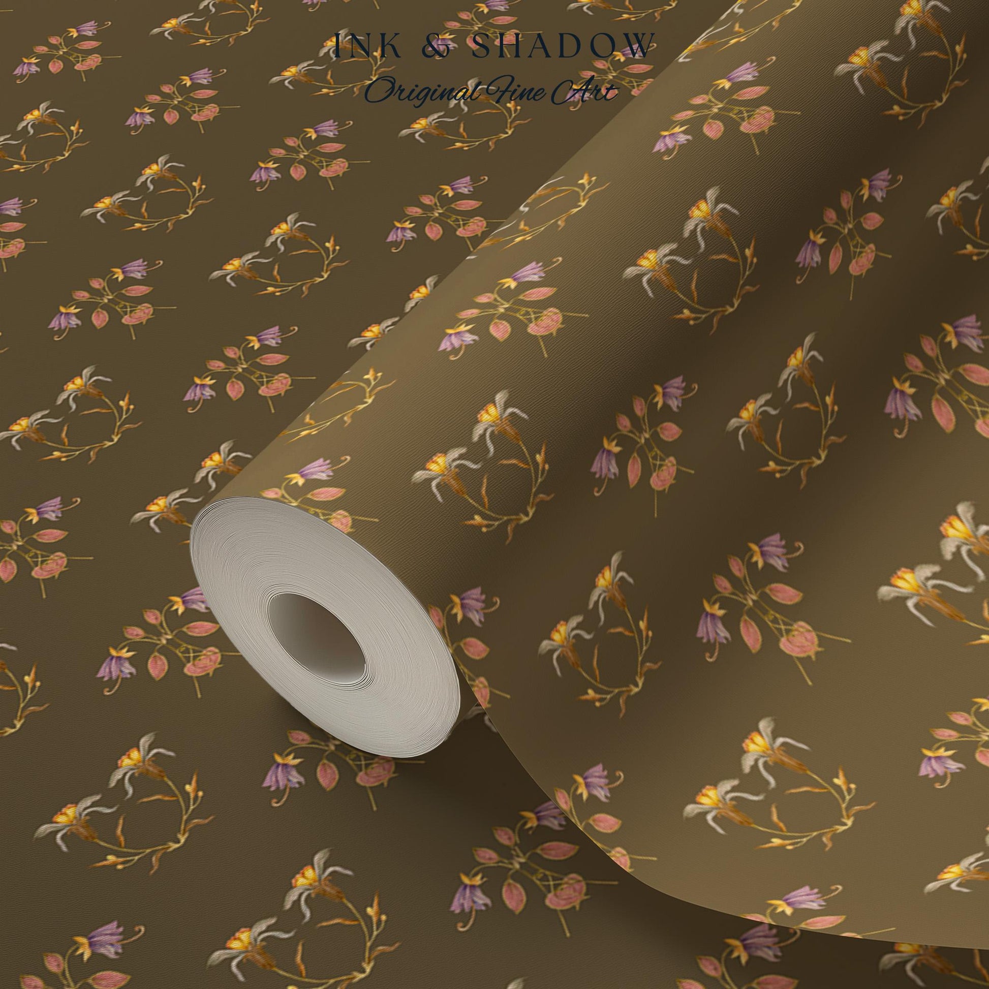 Sepia Floral Wallpaper Renaissance Style | Elegant Renter Friendly Wall Art Brown Repeating Pattern Luxury Removable Home Decor Baroque