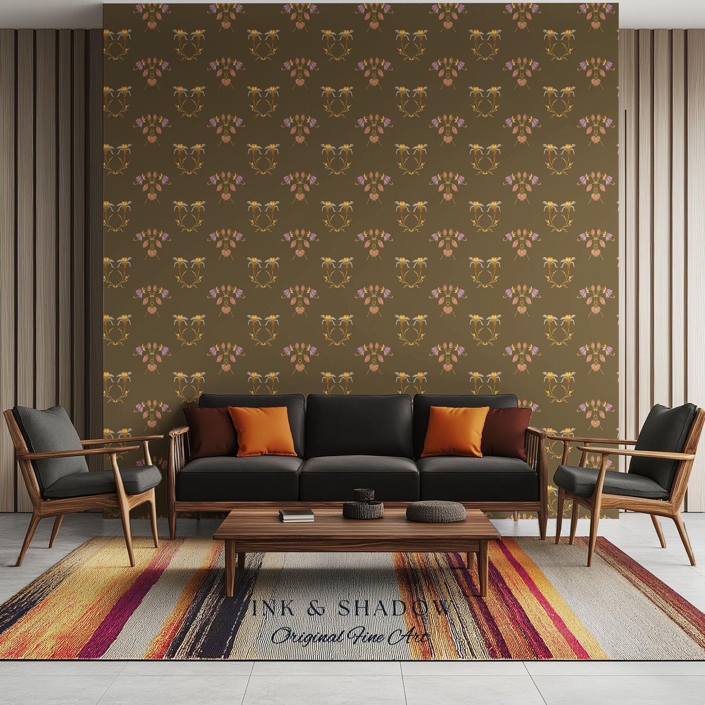 Sepia Floral Wallpaper Renaissance Style | Elegant Renter Friendly Wall Art Brown Repeating Pattern Luxury Removable Home Decor Baroque