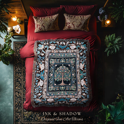 Ornate Grove Tree of Life Tapestry Blanket Jacquard Woven Coverlet